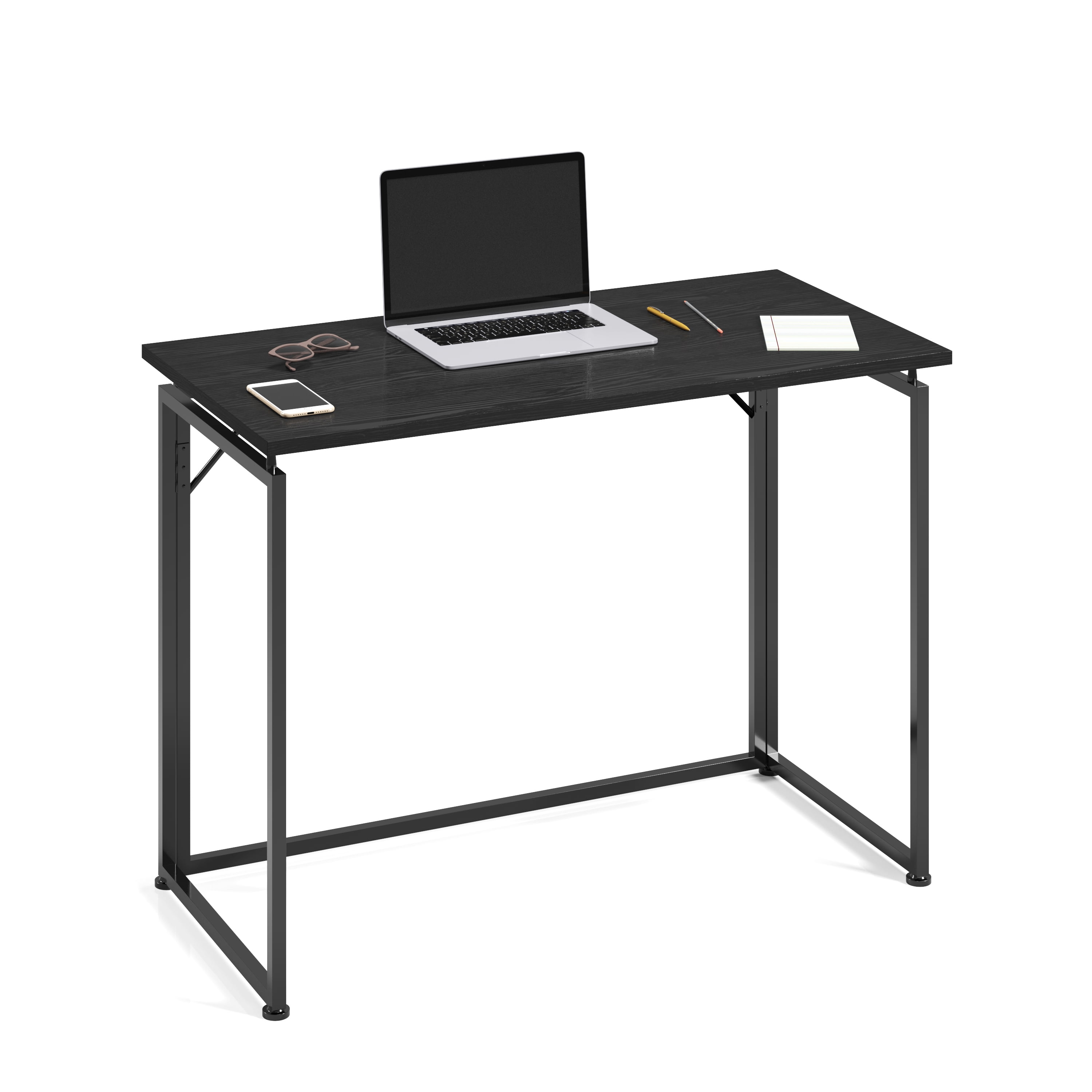 Space Saving Folding Desk, Black Collapsible Computer Laptop Desk with Sturdy Steel Legs, Tool-Free Assembly, Portable Workstation for Bedroom Dorm Small Spaces