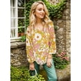 thumbnail image 4 of Weardear Women Boho Floral V Neck Dressy Blouses Puff Long Sleeve Elegant Chiffon Tops, 4 of 6