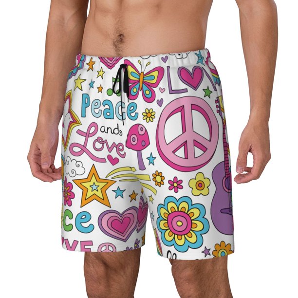Fotbe Peace Love and Dove Flower Power Traje de Baño para Hombre – Shorts de Natación de Secado Rápido con Forro y Bolsillos-X-Large