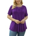 thumbnail image 6 of FOLUNSI Womens Plus Size Tops Short Sleeve Shirts Blouses Lace Pleated Tunic Tops M-4XL, 6 of 6