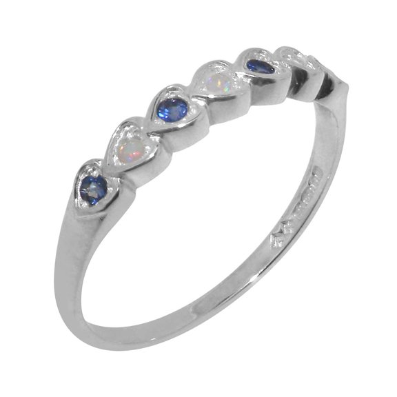 LBG British Made 925 Sterling Silver Natural Opal & Sapphire Womens Eternity Ring - 33 size options - Size 10