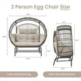 thumbnail image 2 of Yeahumalia 2-Person Glider Egg Chair, Patio Wicker Rocking Egg Loveseat Lounger Chair with Cushions for Indoor Outdoor Bedroom Porch Backyard, Brown Frame, 2 of 9