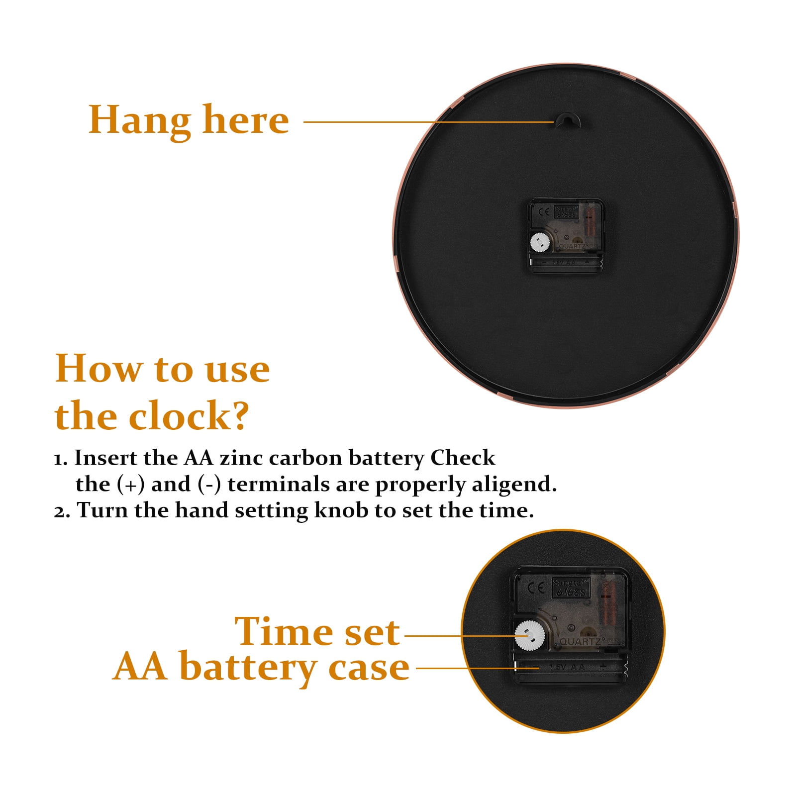 Wall clock Plastic Silent Suitable for decoration 10in Rose Gold