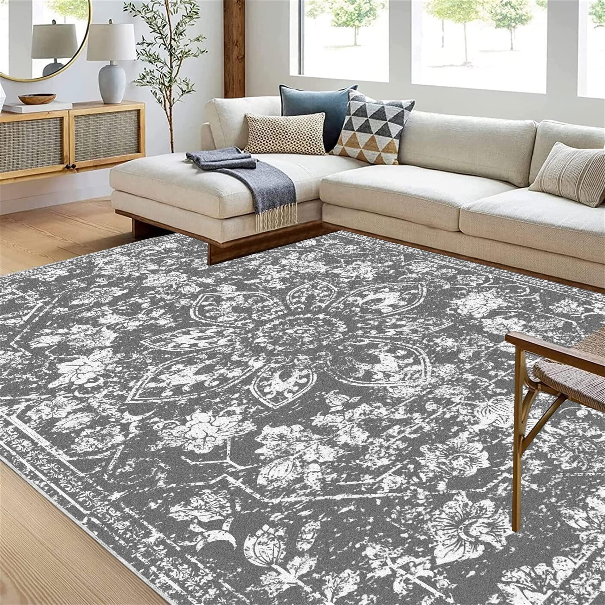 Ileading Vintage Boho Area Rug 5'X 7', NonSlip Distressed Area Rug