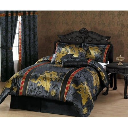 Chezmoi Collection Palace 7 Piece Dragon Floral Jacquard Comforter