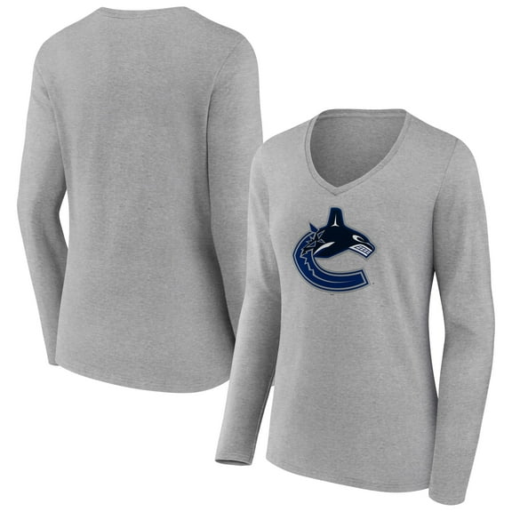 Women's Heather Gray Vancouver Canucks Primary Logo Team Long Sleeve V-Neck T-Shirt