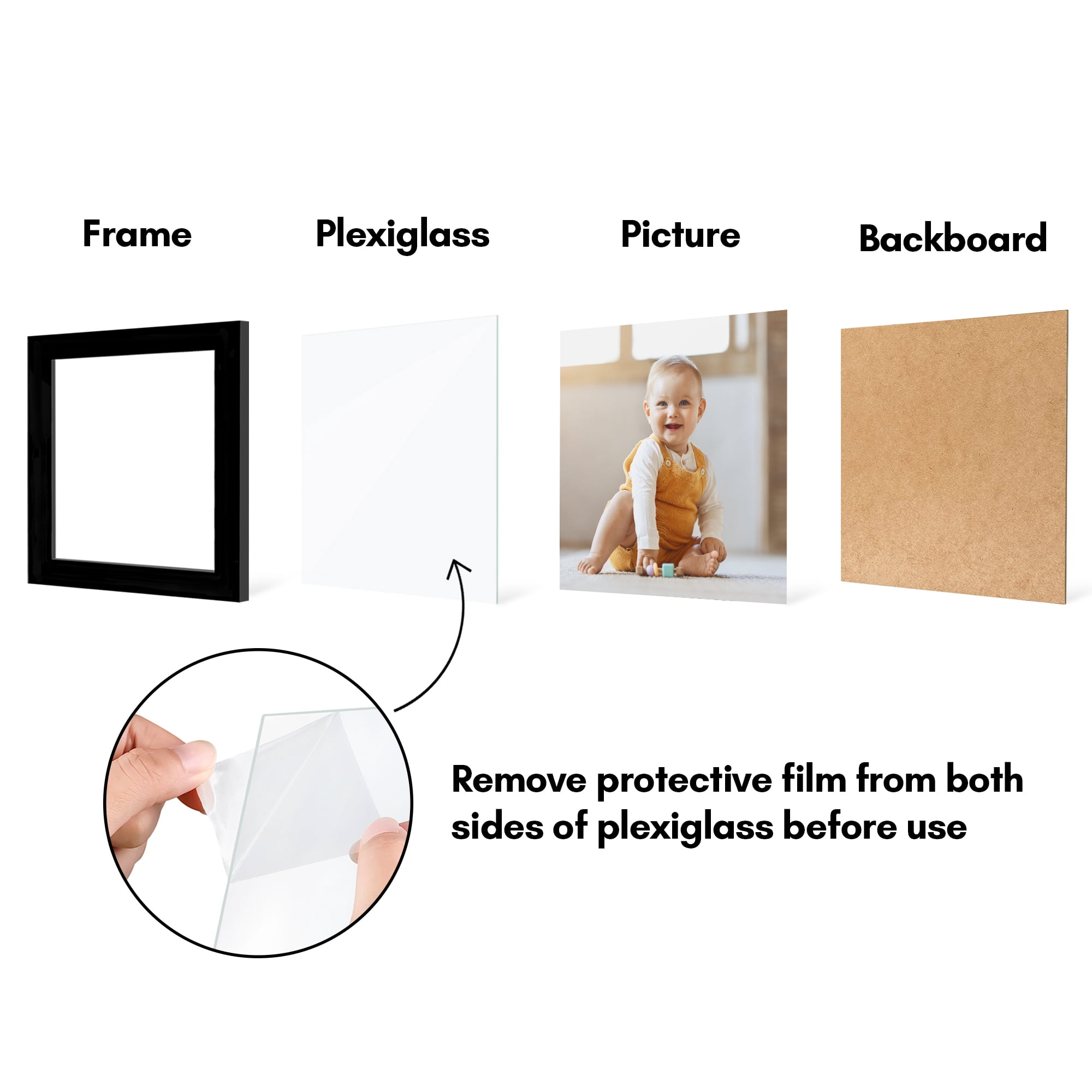 Americanflat 6x6 Picture Frame with Polished Plexiglass 5 Pack Galleria Collection Square Frames Wall - Black