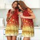 thumbnail image 4 of Easygdp Red Gold Glitter Camisón de manga corta para mujer, informal, estampado, 4 of 6