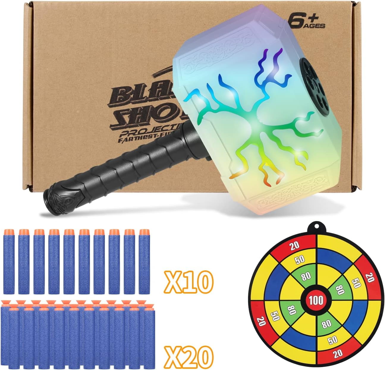 Thors Dart-Blasting Hammer Toys Gun with Lights -Toys for 5 6 7 8 9+ Year Old Boys,Kids Roleplay Toy Thunder Mjolnir with 30 Darts