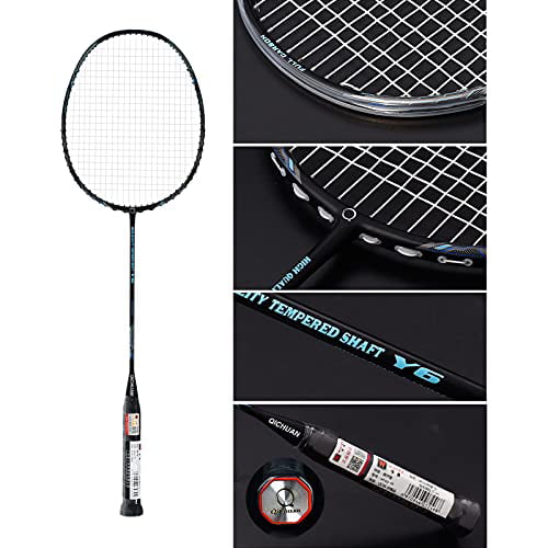 Including 2 Overgrips & Badminton Bag Pair of 2 Graphite Rackets QICHUAN Whizz 100% Carbon Fiber Badminton Racquet Set for Adults Y56 Red+Blue 