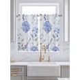 thumbnail image 2 of Tier Curtains 45 Inches Long, Hydrangea Leaves Window Treatment Curtain Drapes, Blue Striped Botanical Floral Small Curtain Drapes for Bathroom Laundry Room, 27.5"x45", 2 Panels, 2 of 7