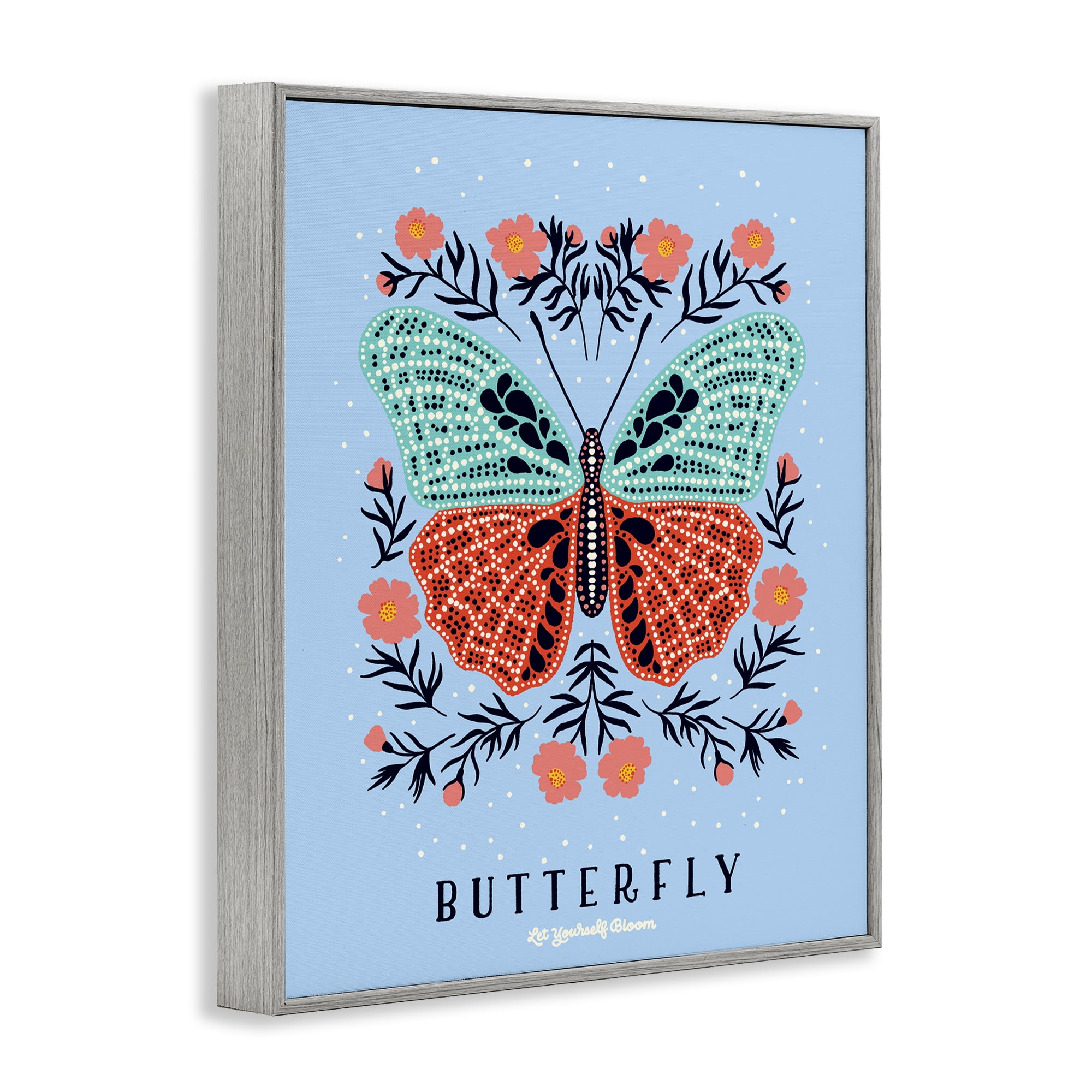 Stupell Industries Butterfly Symmetry on Blue Gray Framed Giclee Art, design by Indira Prieto | IndySign