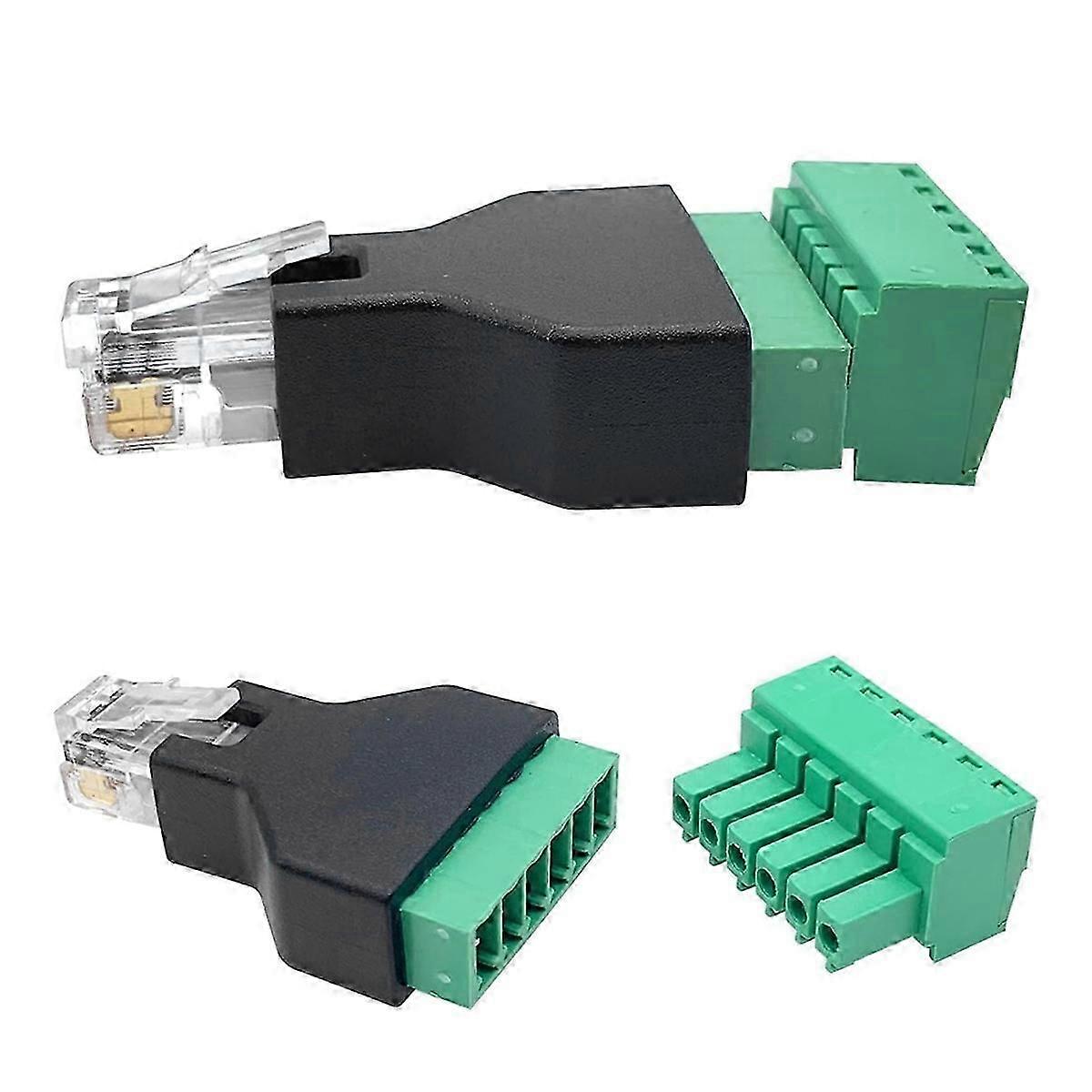 5 Pcs RJ12 Male To 6 Pins Screw Terminal Block Adapter For Cat3 Handset Cable Extension, RJ12 6P6C M