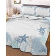 thumbnail image 3 of Quilts Twin Size Bedding Set, Coastal Nautical Lightweight Quilted Comforter, Ocean Beach Coral Conch Seashells Soft Reversible Bedspread Coverlet with Pillow Covers for All Season, 68" x 86", 3 of 7