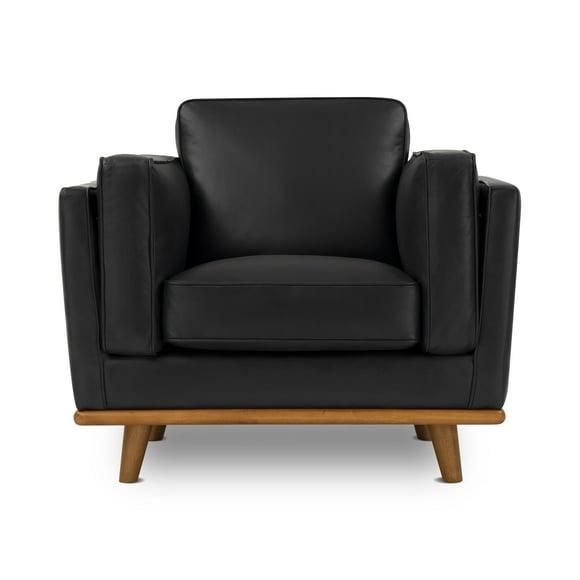 Valencia Artisan Leather Accent Chair | Pure Italian Nappa Top Grain Leather, Alder Wood Legs and Frame, Fabric Backed Cushions, Black