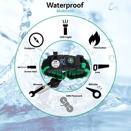 Survival Paracord Bracelet - Tactical Emergency Gear Kit with SOS LED Light 550 Grade Adjustable Multitools Fire Starter Compass and Whistle - Set of 2$$Sport & Recreation Other