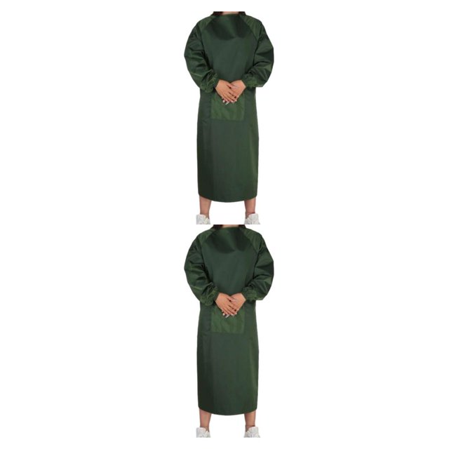Delantal para hornear Moyic manga larga hombre y mujer bolsillos de Tela impermeables Verde 2Conjunto