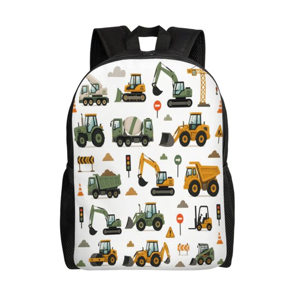 Construction Vehicl Backpack Full Front Print Travel Laptop Bag for Men and Women