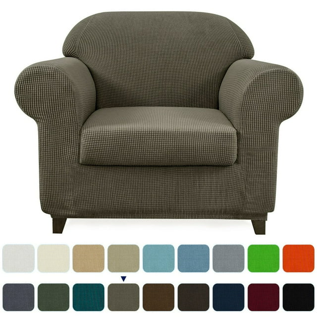 Housse Extensible 2 Pcs 2024 à Motif Quadrillé Texturé pour Sofa Gris