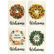 Billion Sky Welcome Fall Garden Flag Set of 4 12x18 Inch Double Sided Burlap Yard Flags for Spring Summer Winter Outdoor Decoration
