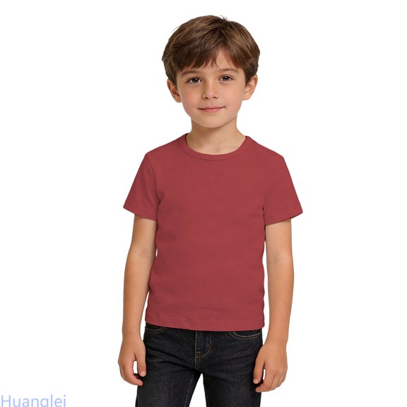 Huanglei Soft Kids Tee Breathable Basic Short Sleeve Shirt For Girls And Boys Comfortable Casual Round Neck Top For Children Soft Cotton Tees ,2-3 Years ,Red