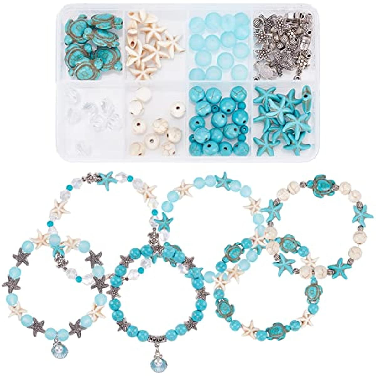 8mm Round Beads Bracelet Making Kit Beads, Bracelet Beads Marble Loose  Beads Turquoise Turtle Starfish for Women Bracelet Earring Necklace Jewelry