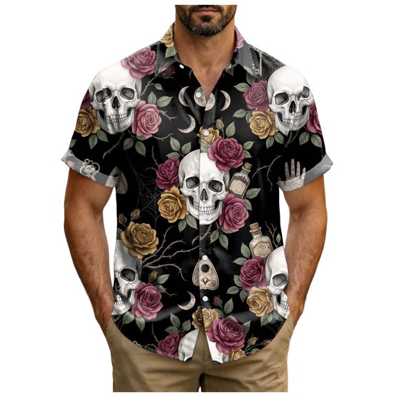 WOLIAUO Halloween Shirts Halloween Costumes Vintage Horror Shirt for Men Skeleton Graphic Tees for Adult 2026 Holiday Fall Spooky Season S Dark Gray