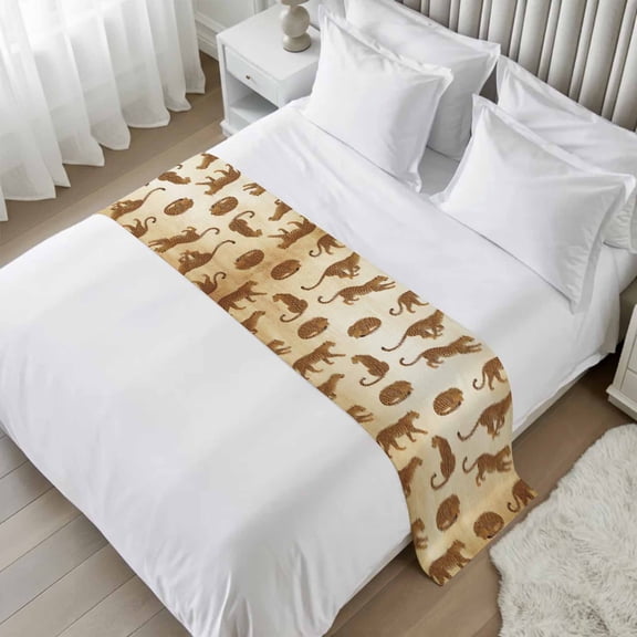 Bed Runner for Twin Size, Leopard Decorative Scarf Throws for Foot of Bed, Vintage Primitive Animals Luxury Bedding Protector Slipcover Bedrunners for Hotel/Home, 71 x 20 Inch