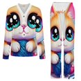 thumbnail image 5 of Cute Cat Yarn Ball Womens Pyjamas Set Button Up Pyjamas Womens with Long Sleeve Top And Wide Leg Pants V-neck Loungewear Sets, 5 of 9