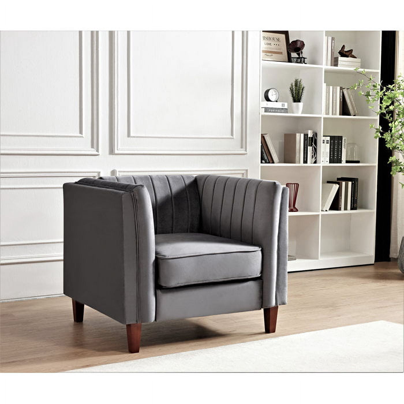 Uspridefurniture Plainfield Line Tufted Square Design Velvet 3PCS Livingroom Set, Chair Loveseat Sofa