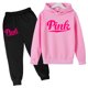 thumbnail image 3 of Sudadera con capucha para niños con estampado de letras rosas, abrigo y pantalones para niñas, 2 piezas, ropa de 3 a 12 años, conjunto deportivo de moda informal y encantador, 3 of 5