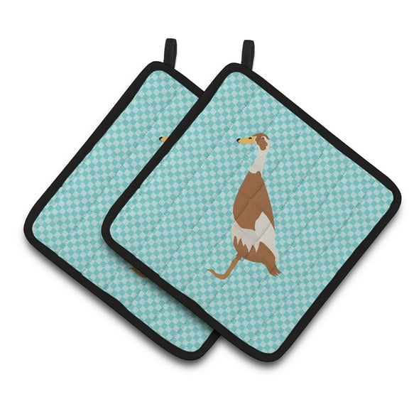Caroline's Treasures Indian Runner Duck Pink Check Pair of Pot Holders