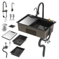 thumbnail image 4 of Black Waterfall Kitchen Sink, Stainless Steel Single Bowl Bar Sink with Cup Rinser, Drop In/Undermount Farmhouse Workstation Sink with Multiple Accessories (26.8 x 17.7in), 4 of 7