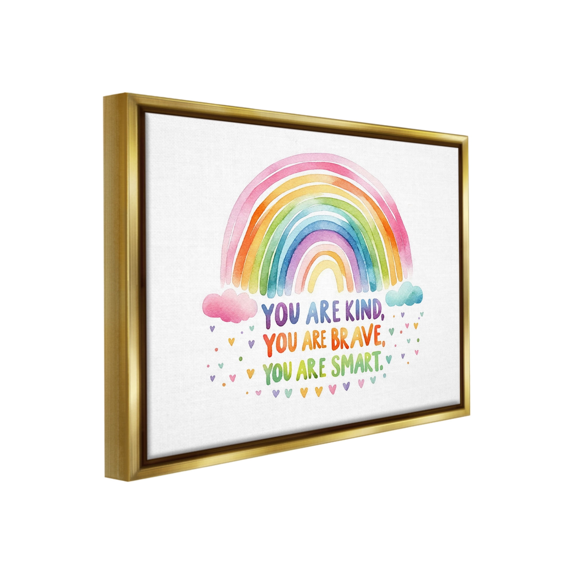 Stupell Industries Kind Brave Smart Rainbow Inspirational Painting Gold Floater Framed Canvas Art Print Wall Art, 21 x 17