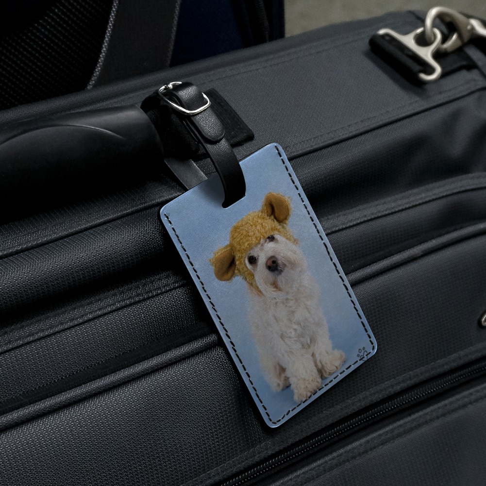Bichon Maltese Puppy Dog Wearing Bear Hat Rectangle Leather Luggage Card Suitcase Carry-On ID Tag - image 4 of 8