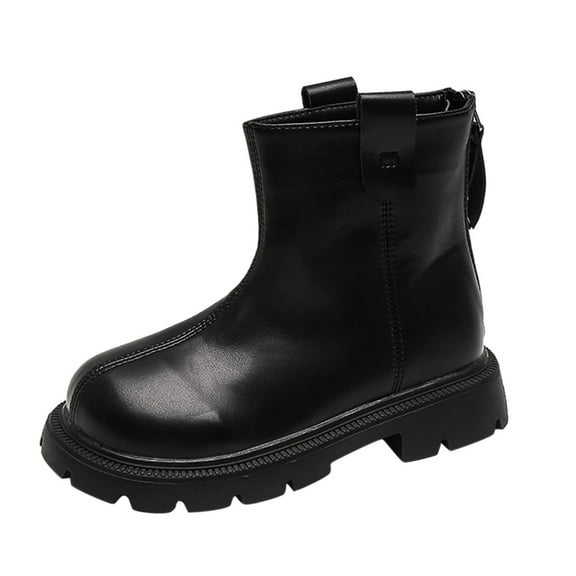 Generic Clearance Shoes Kids Fashion Autumn Winter Children Boots for Boys Girls Flat Soles Thick Soles Non Slip Back Zipper Warm Solid Color Casual Comfortable Shoe (6-7 Years,Black)