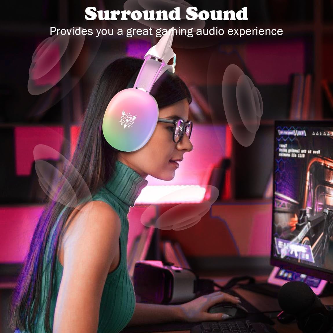ONIKUMA RGB Cat Ear Gaming Headset with Mic, Wired Gaming Headphones for PC, Switch & Laptop with Surround Sound