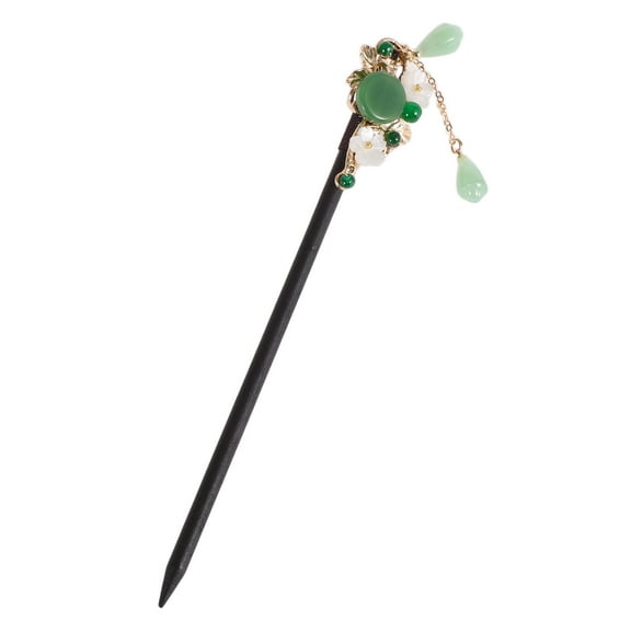 Unique Bargains 1 Pc Hair Chopstick Classic Flowers Hair Hairpin Black Green