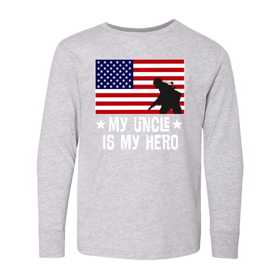 Inktastic Military Uncle is My Hero Us Flag Long Sleeve Youth T-Shirt