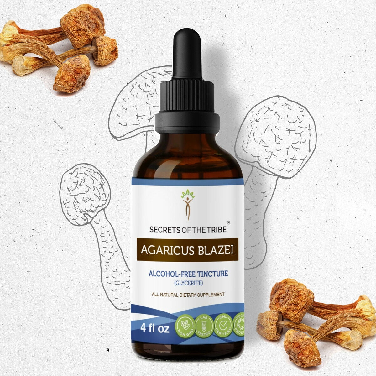 Agaricus Blazei Tincture AlcoholFREE Extract, Bisporus, Button