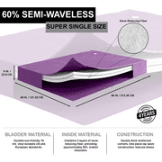 60% Semi-Waveless Hardside Waterbed Mattress Bundle with Two Fiber Layers, Liner, Fill/Drain Kit & Conditioner - No Frame, Size Super Single