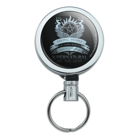 Supernatural Saving People Hunting Things Heavy Duty Metal Retractable Reel ID Badge Key Card Tag Holder with Belt Clip