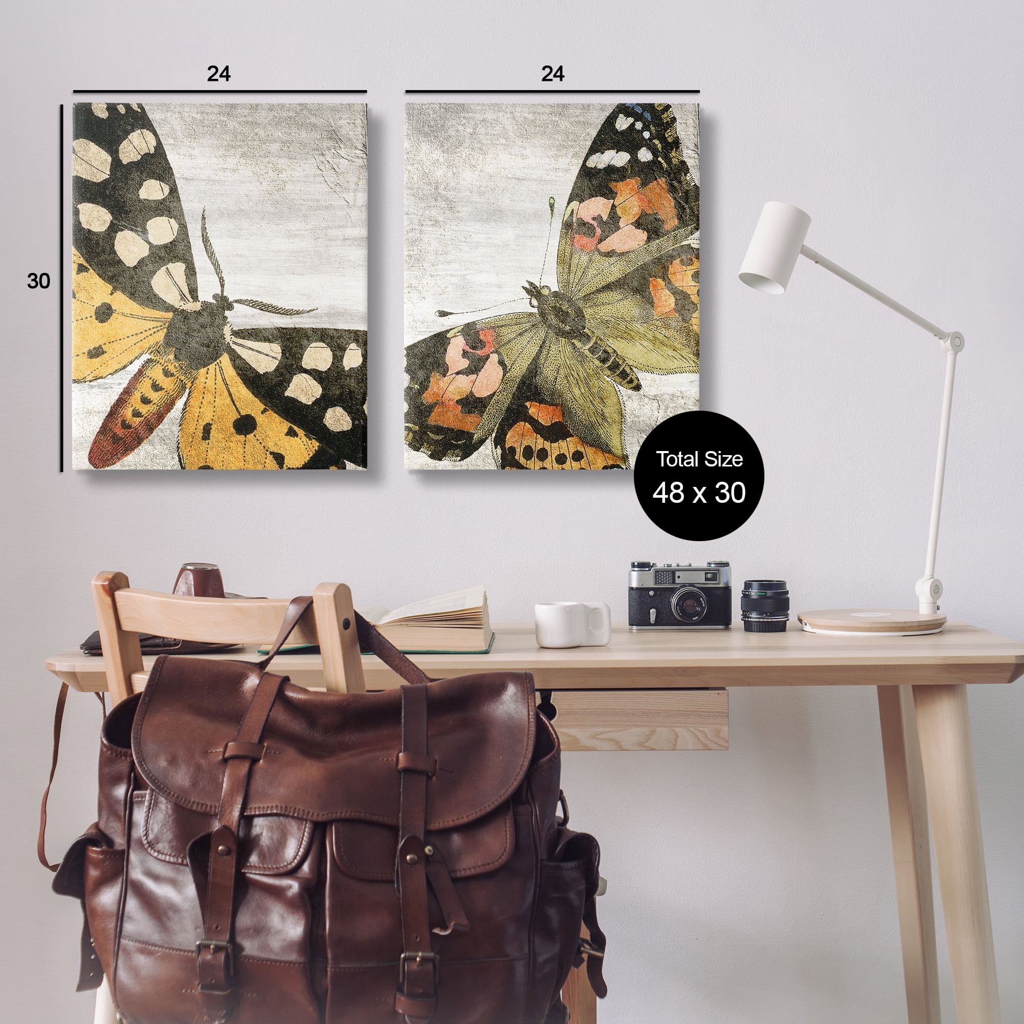 Stupell Industries Vintage Spotted butterflies Animals Painting Wrapped Canvas Art Print Wall Art, 24 x 30, Set of 2