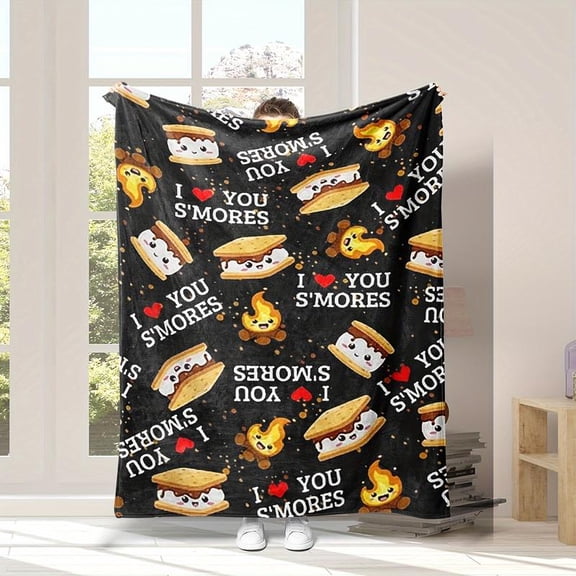 S'Mores Marshmallow Cookie Flannel Throw Blanket - Soft All-Season Cooling Bed Sofa Blanket for Adult Teen, Halloween Christmas Birthday Decor Camping Gift