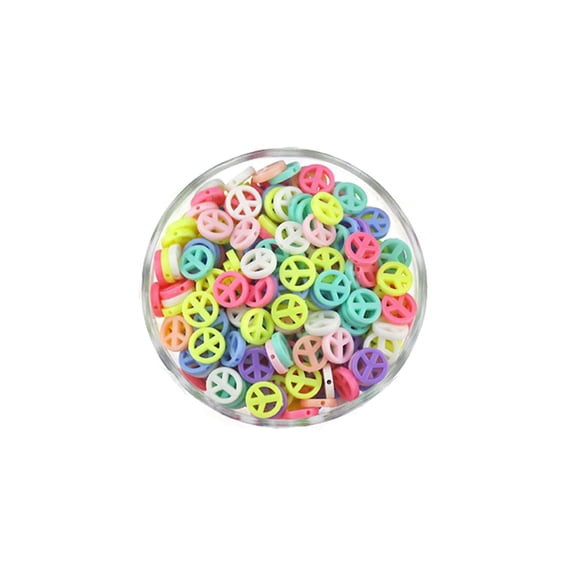 LINEL Pastel Multicolored Peace Sign Acrylic Beads, 1Set of  100