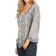 thumbnail image 3 of Sakkas Aura Womens Casual Ruffle Flare Crop Top Blouse Long Sleeves w/Embroidery - Charcoal - XL, 3 of 5