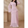 thumbnail image 2 of Pink Solid Color Bell Sleeve Ruffle Hem Flowy Maxi Dress For Women, 2 of 8