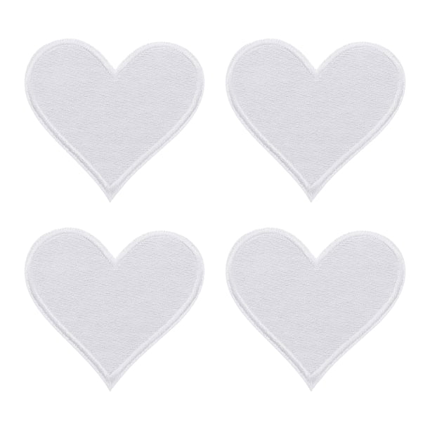 Uxcell 4Pack Parche de Corazón Termoadhesivo, Parche Bordado de Corazón de 70 mm Blanco