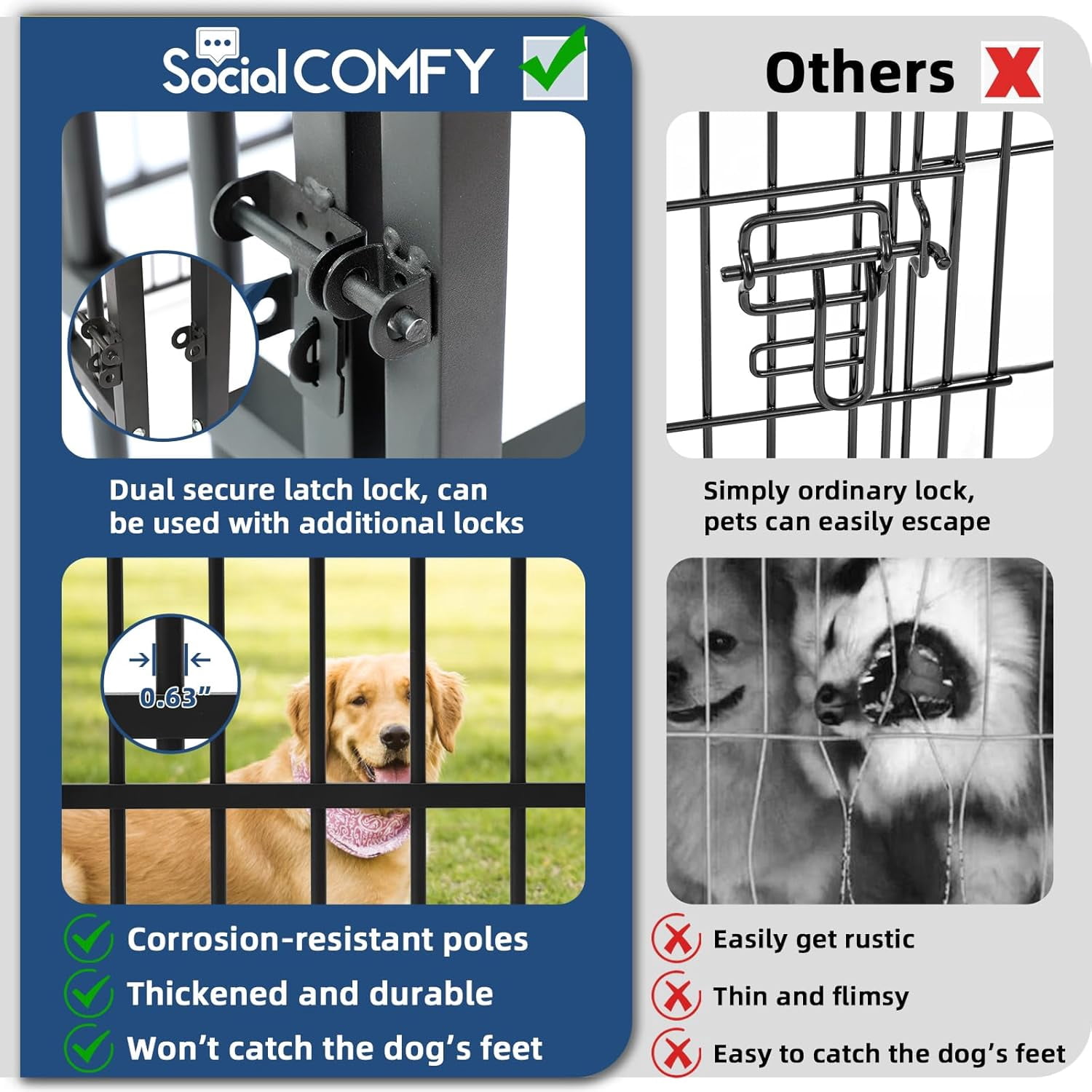 6 x 6 x 6 Ft Large Outdoor Dog Kennel, Heavy Duty Outside Dog Run Enclosure with UV & Waterproof Cover, Dog Pen House Pet Playpen with Thickened Bars & Secure Lock for Small to Large Dogs