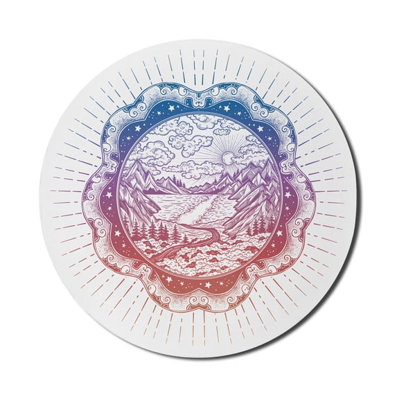 Landscape Mouse Pad for Computers, Mandala Look Gradient Colors Nature Sketch Print, Round Non-Slip Thick Rubber Modern Gaming Mousepad, 8" Round, Multicolor, by Ambesonne